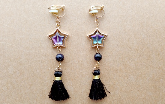 メタルスターのシルクタッセルイヤリング(D)