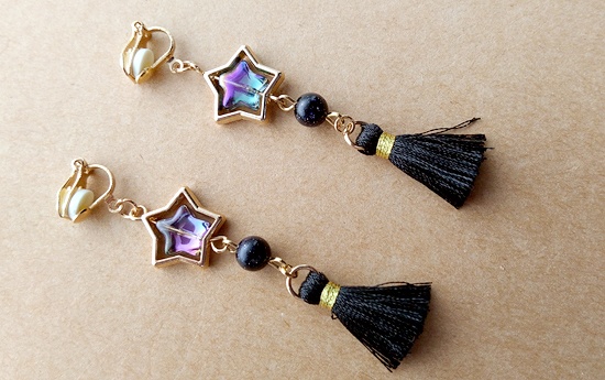 メタルスターのシルクタッセルイヤリング(D)