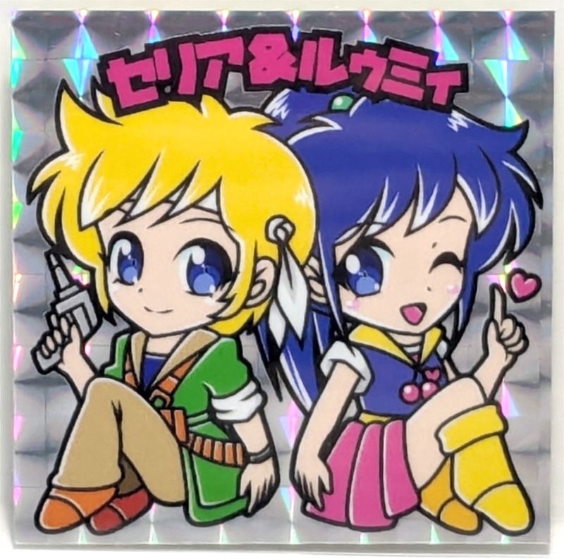 【レゲ★娘れ】「プラスアルファ」セリア＆ルウミィ(私服ver)〜ビックリマン風自作キラキラシール/裏書きあり/送料込み