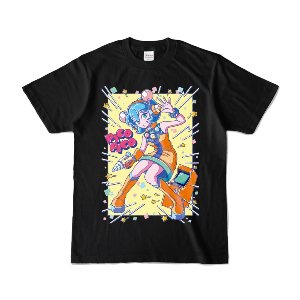 80sレトロポップ「ピコナ」Tシャツ（ブラック）