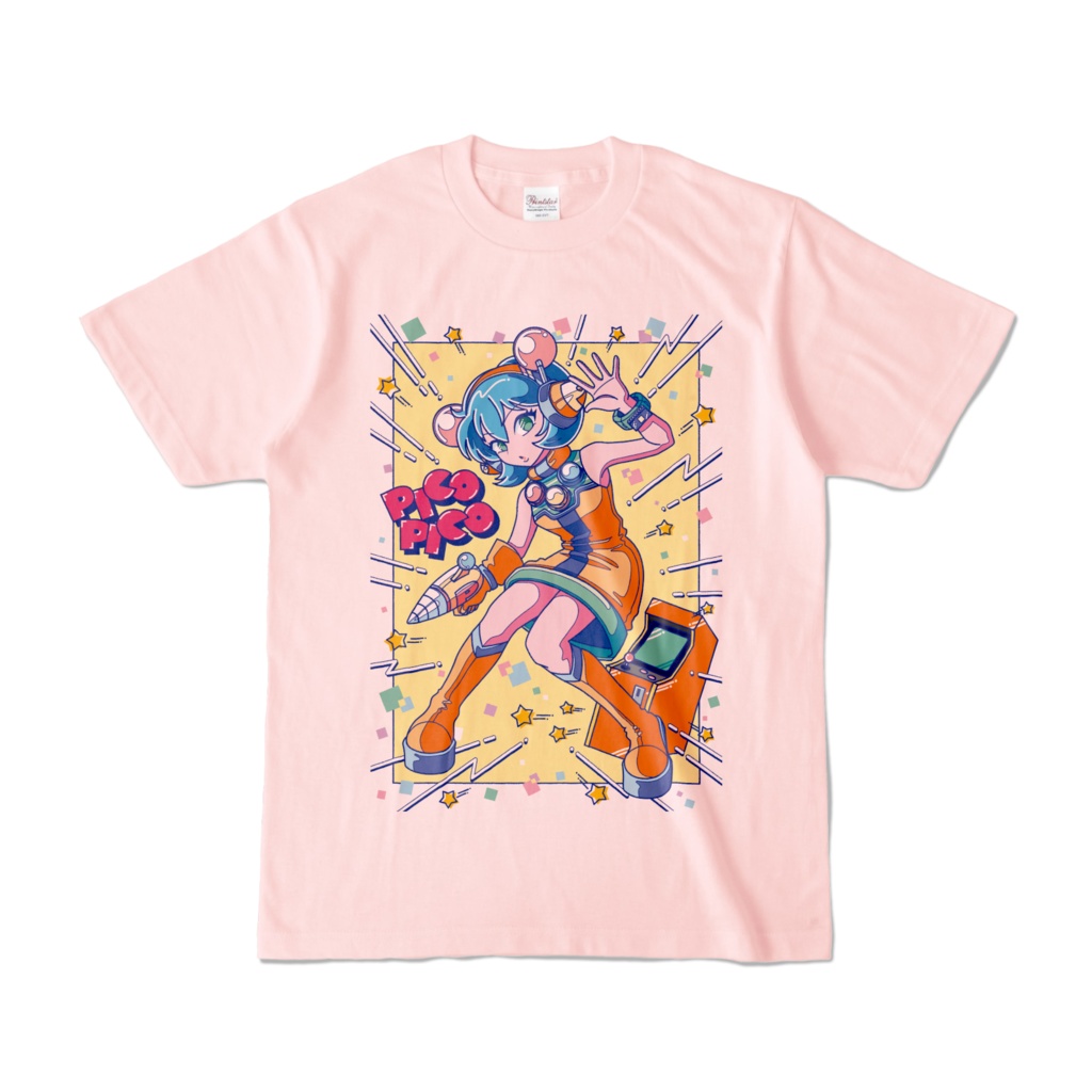 80sレトロポップ「ピコナ」Tシャツ（ライトピンク）