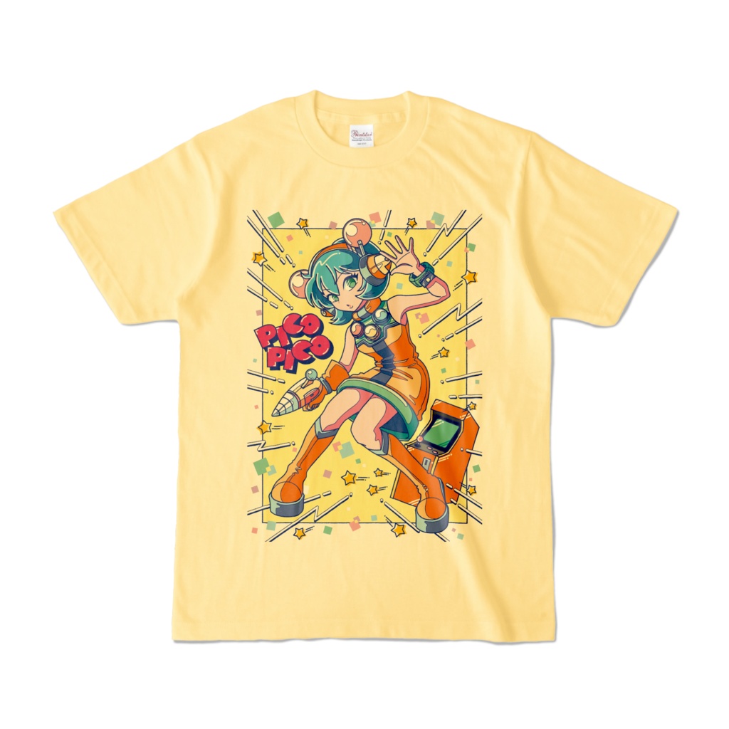 80sレトロポップ「ピコナ」Tシャツ（ライトイエロー）