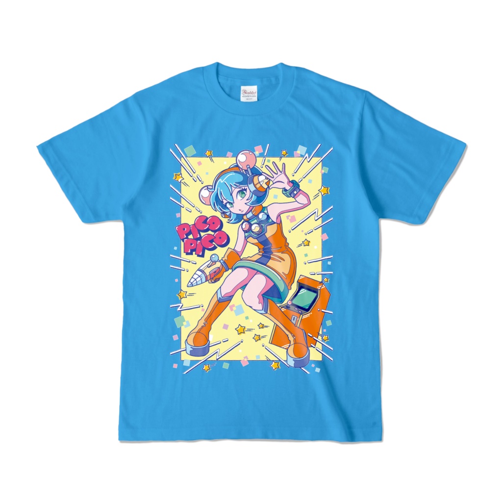 80sレトロポップ「ピコナ」Tシャツ（ターコイズ）