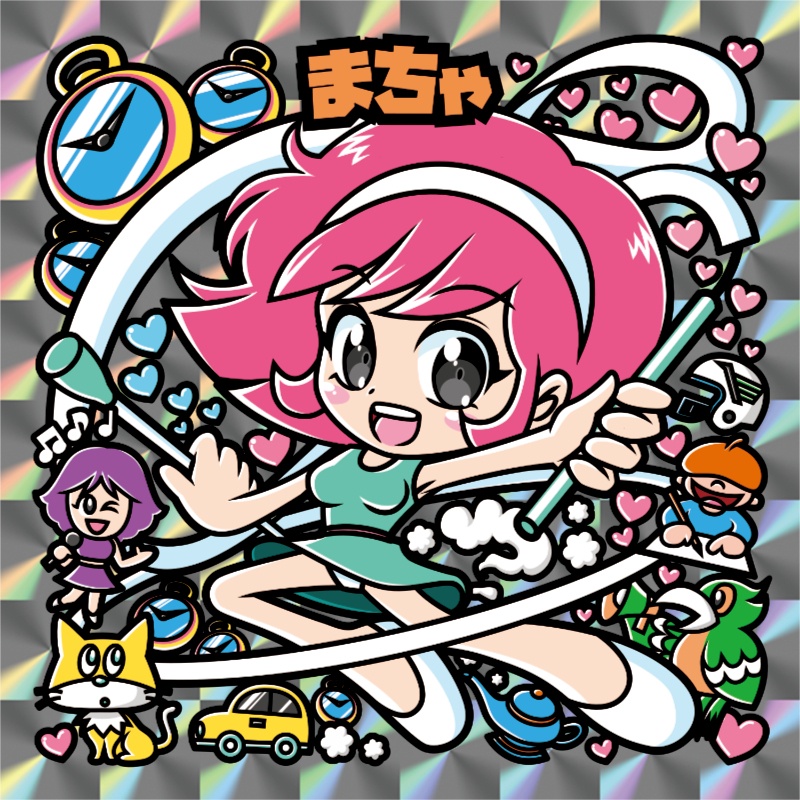 【レゲ★娘れ】「ものしりクイズ おしゃべりまちゃ」まちゃ〜ビックリマン風自作キラキラシール/裏書きあり/送料込み