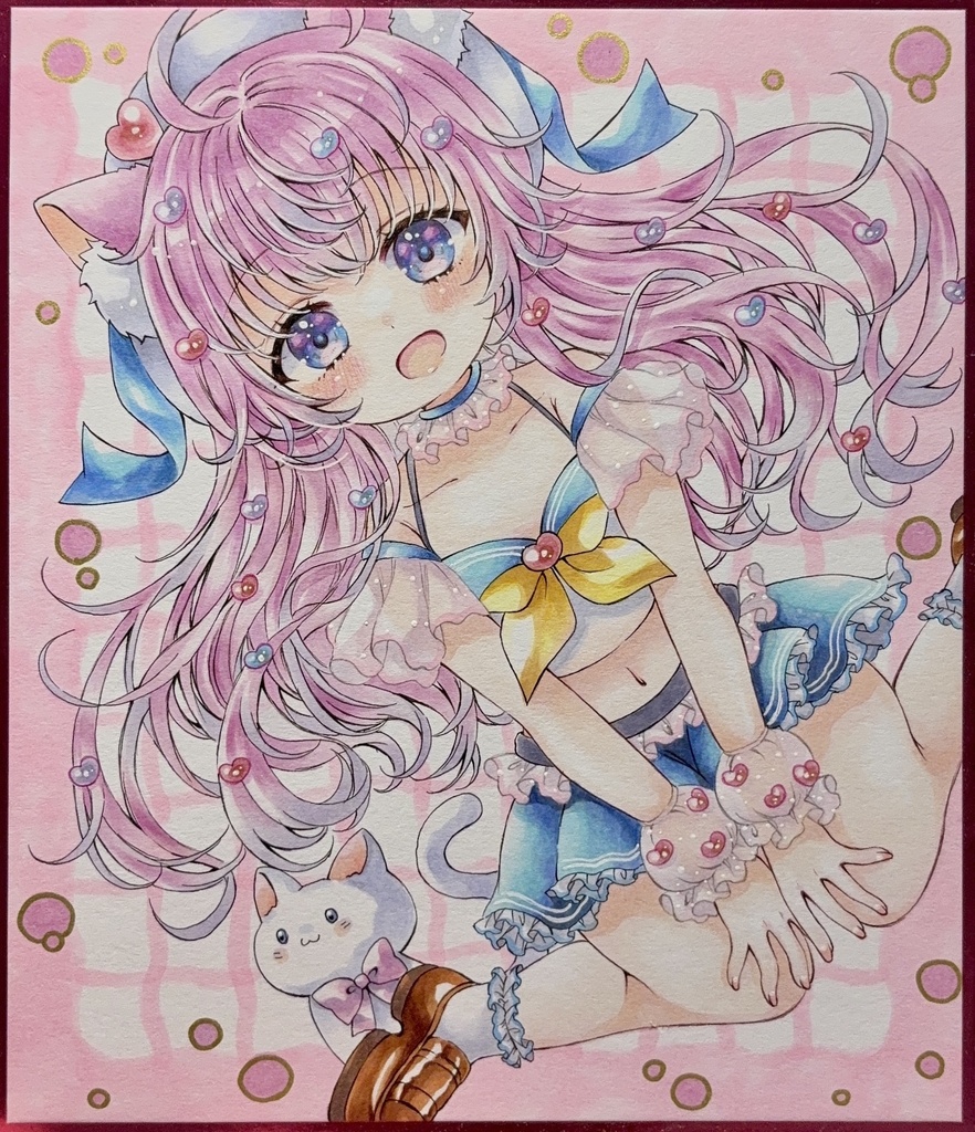 同人手描きイラスト◆オリジナル『セーラー猫しゃん』 原画◆直筆