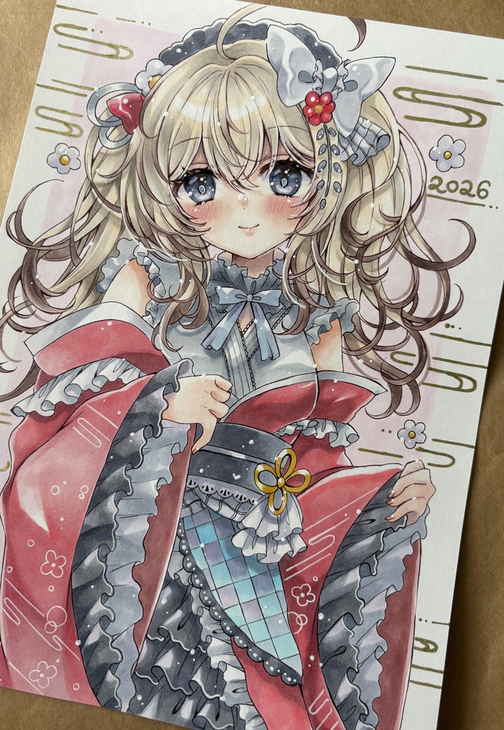 同人手描きイラスト◆オリジナル happy new year♡2026 はるかぜちゃん 原画◆直筆