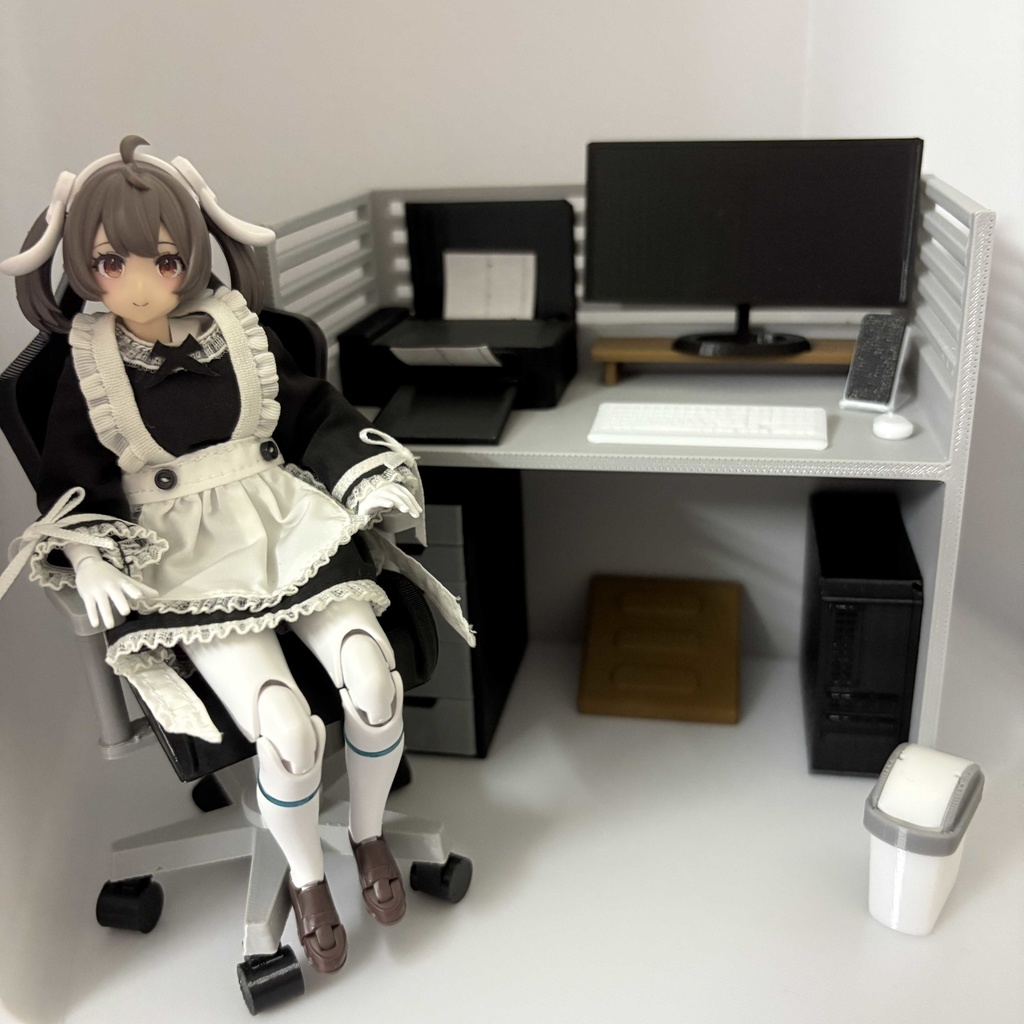 1/12　オフィスデスク　パーテーション　仕切り　ミニチュア家具　デスクセット　チェア　情景小物　ジオラマ　メガミデバイス　figma　アクションフィギュア