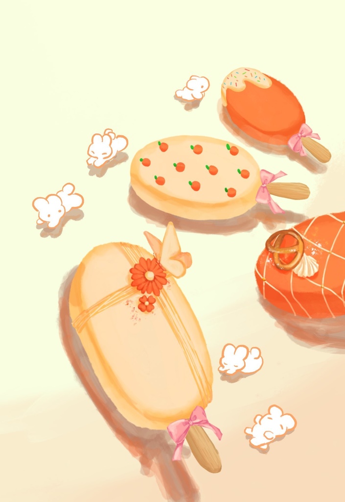 [ポストカード] おやつと子うさぎ　オレンジ