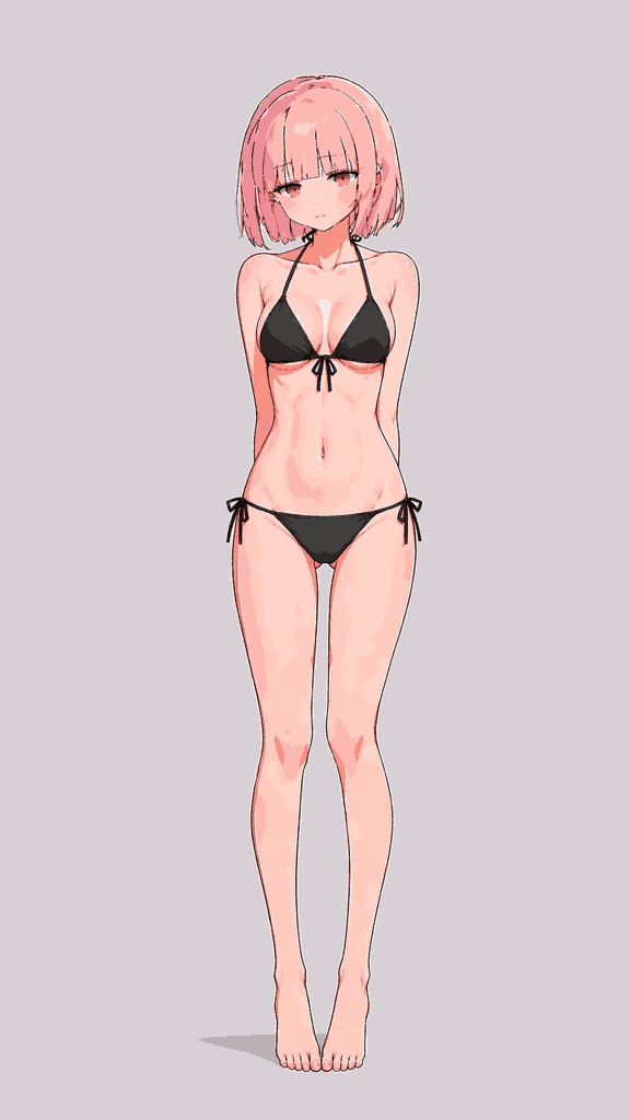 【無料お試し】透過なし ピンク髪ちゃん水着立ち絵png素材【4枚】