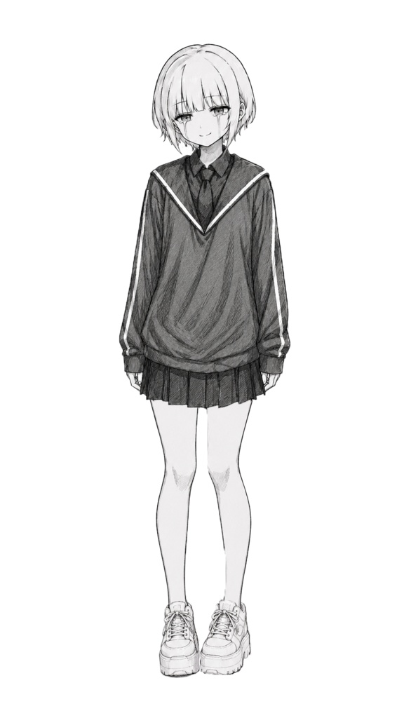 【立ち絵素材PSD/2000通り以上】モノクロちゃん|表情差分+衣装4種+靴2種|商用OK・R-18OK・加工OK【AI使用素材】