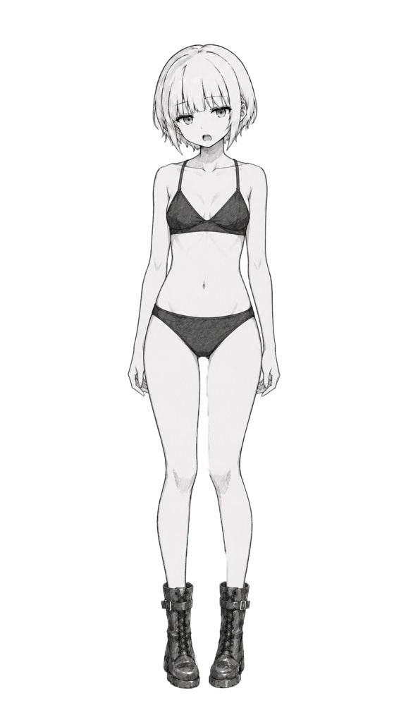 【立ち絵素材PSD/2000通り以上】モノクロちゃん|表情差分+衣装4種+靴2種|商用OK・R-18OK・加工OK【AI使用素材】