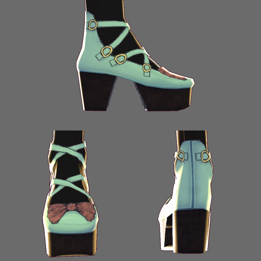 【無料版あり】パンプス(木目調リボン)【VRoid用テクスチャ】