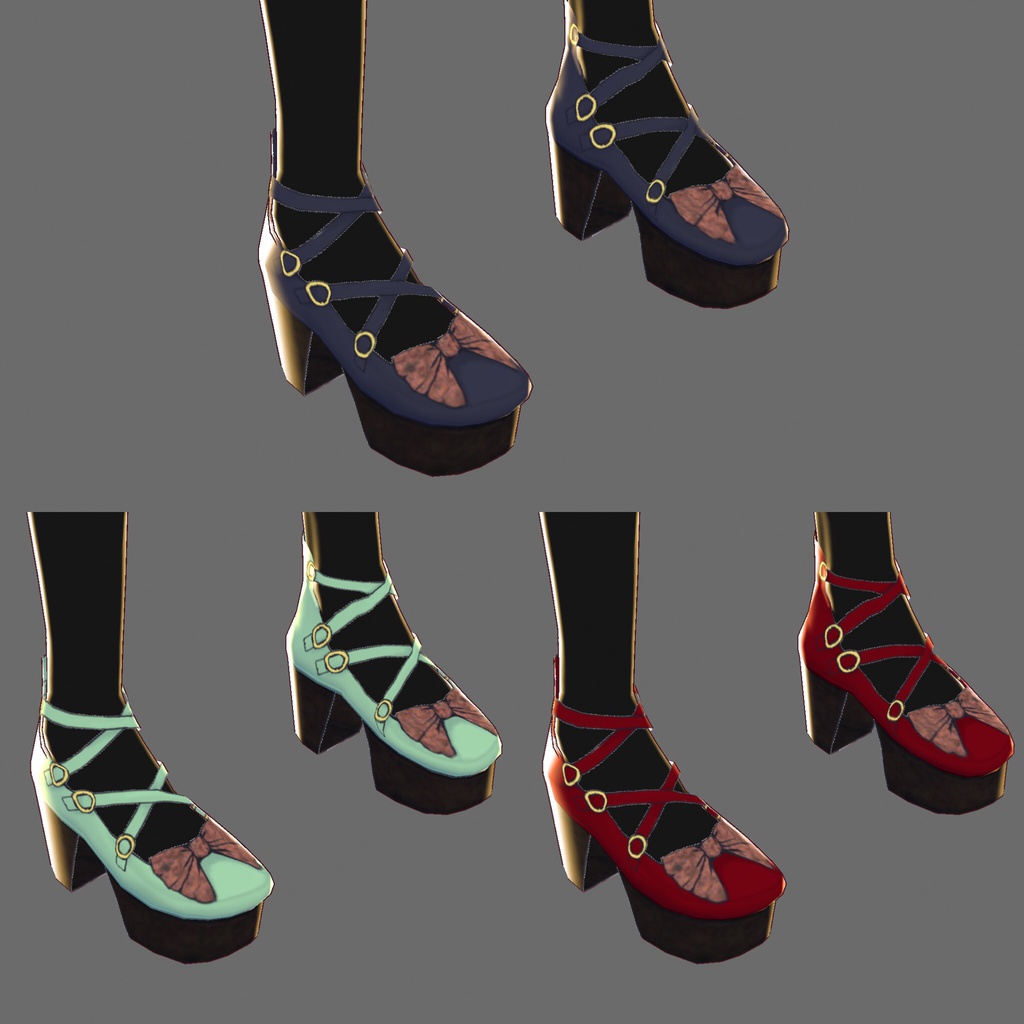 【無料版あり】パンプス(木目調リボン)【VRoid用テクスチャ】