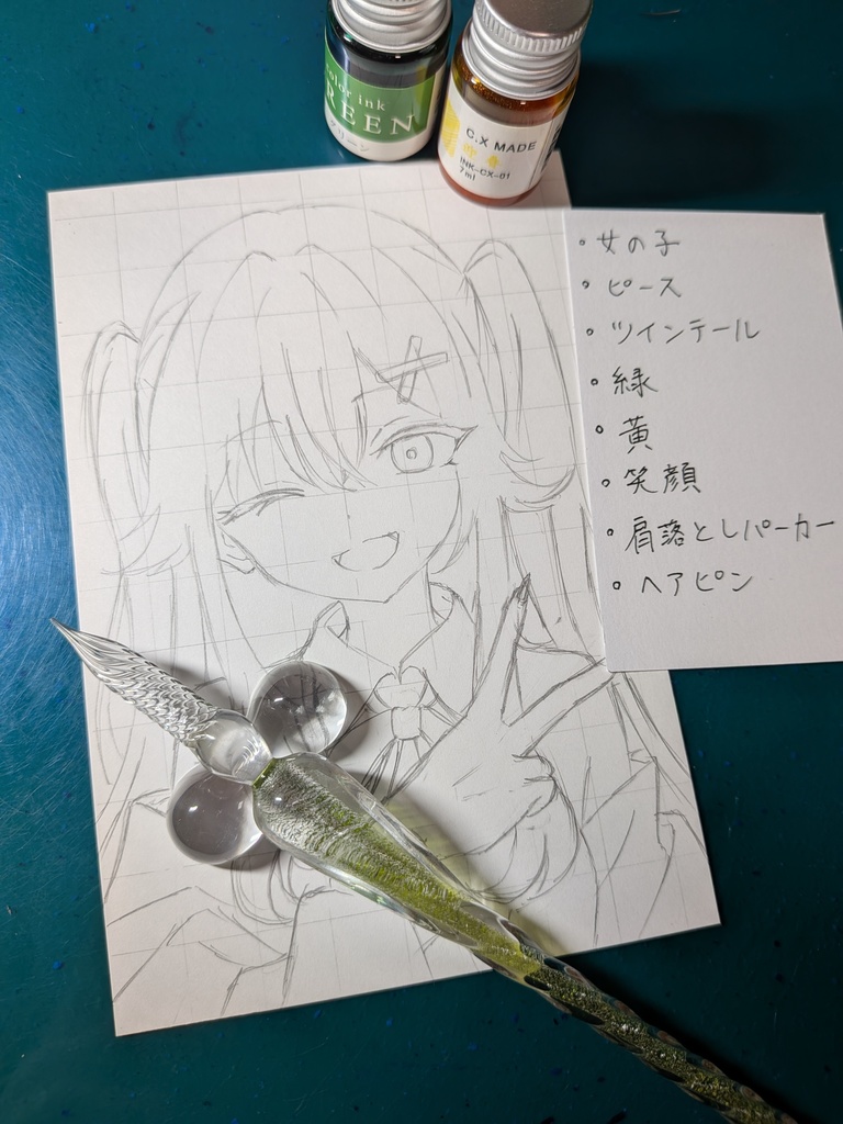 はがきサイズ原画「ツインテールガール」