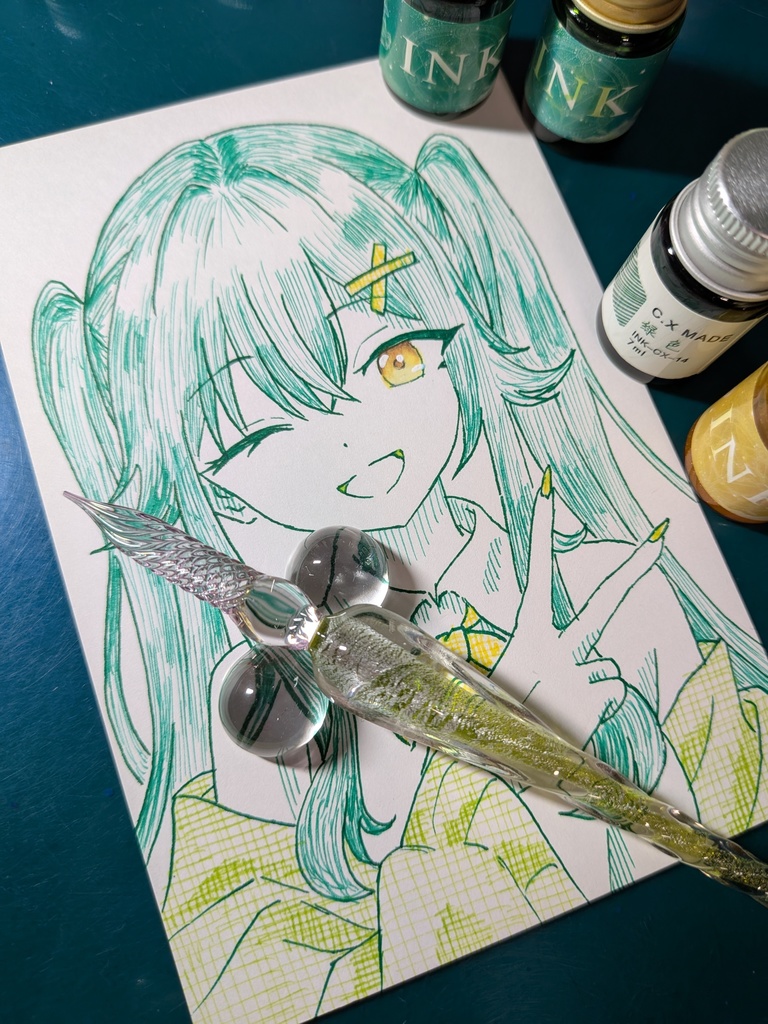 はがきサイズ原画「ツインテールガール」