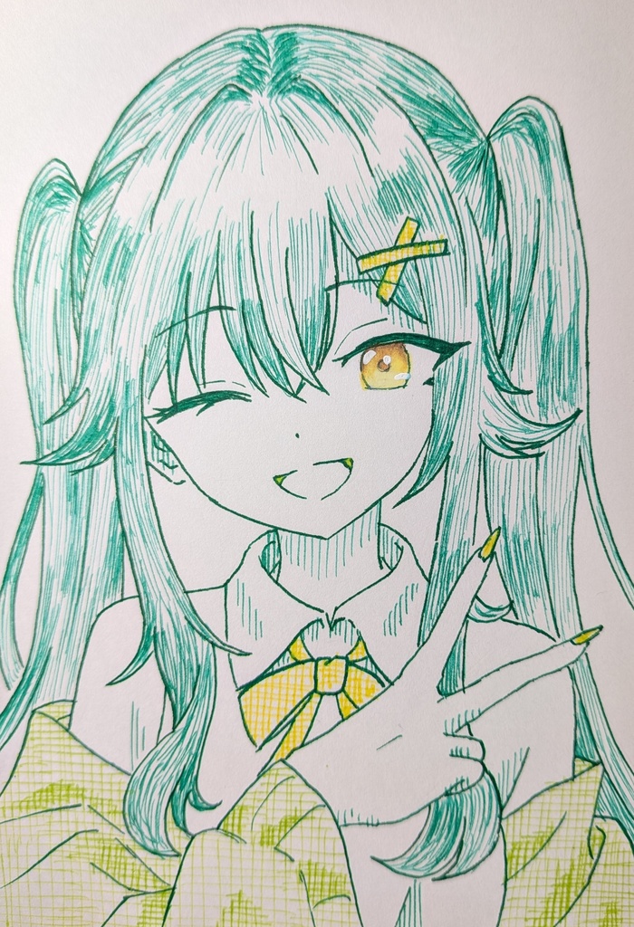 はがきサイズ原画「ツインテールガール」