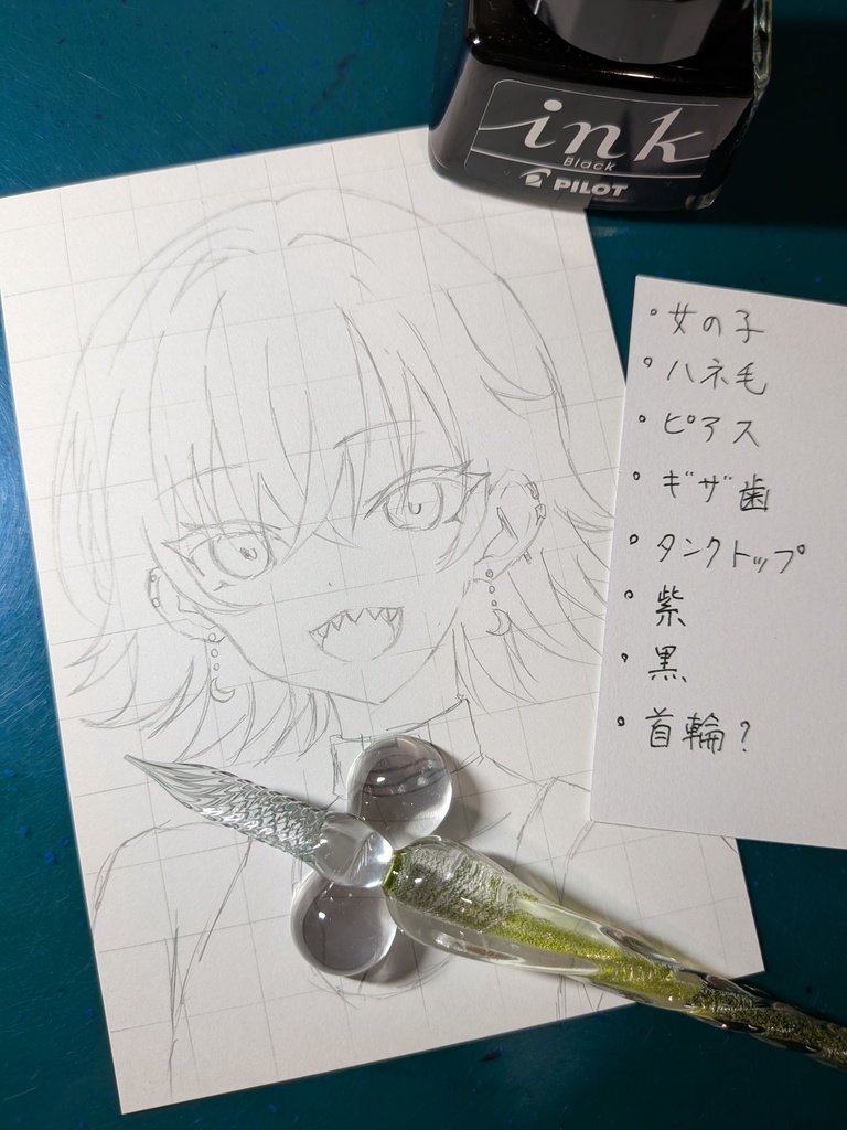 はがきサイズ原画「ギザ歯女の子」