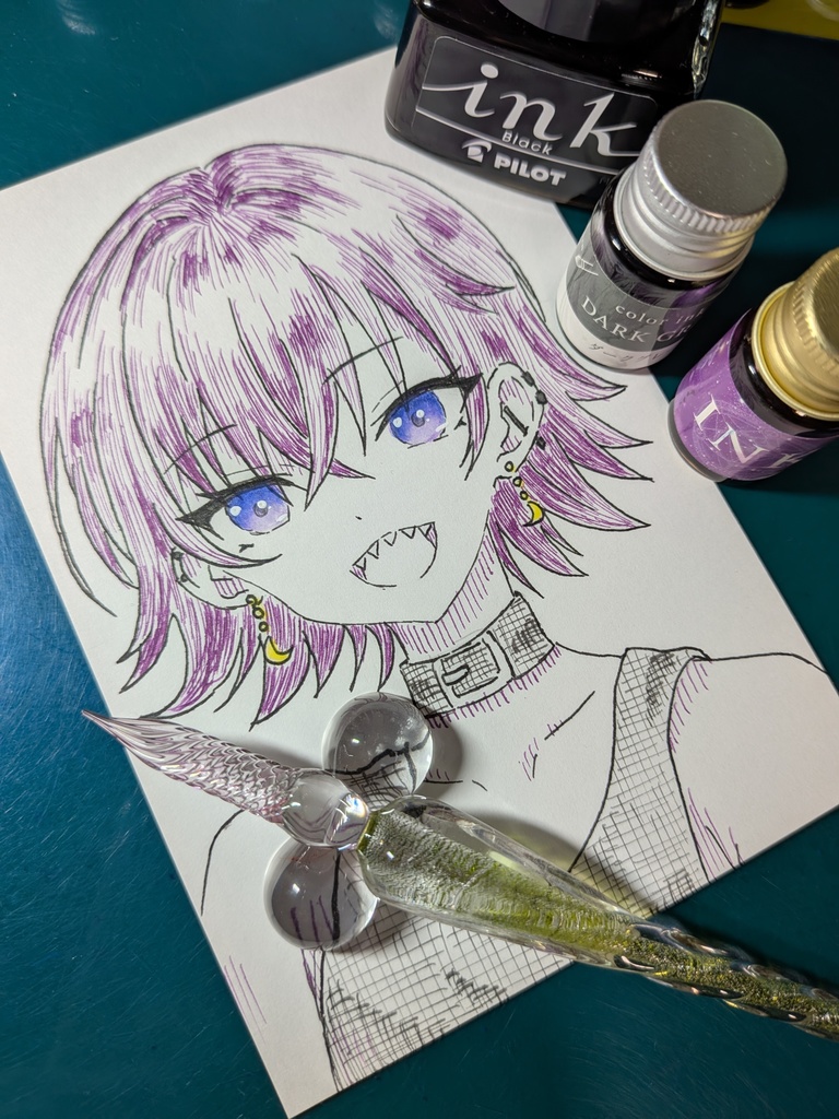 はがきサイズ原画「ギザ歯女の子」