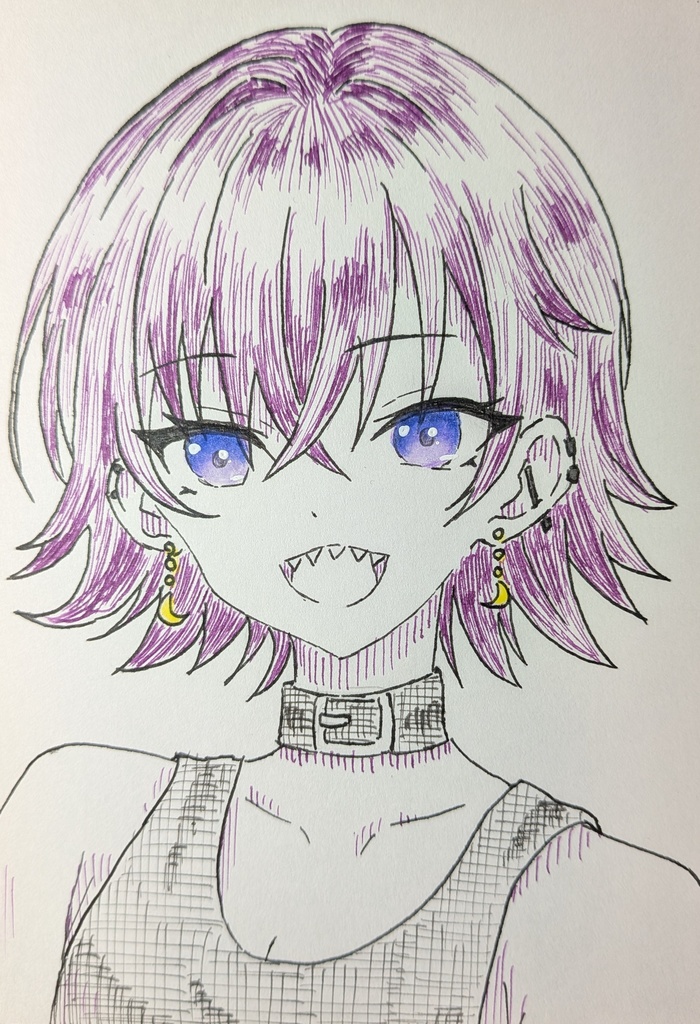 はがきサイズ原画「ギザ歯女の子」