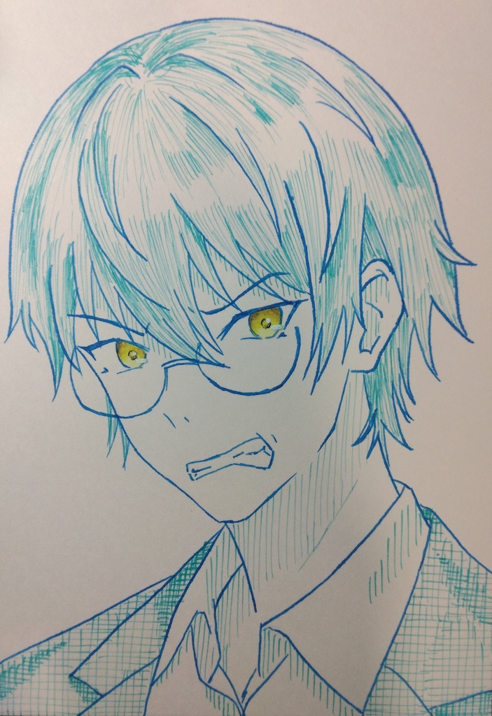 はがきサイズ原画「怒ってる優等生」