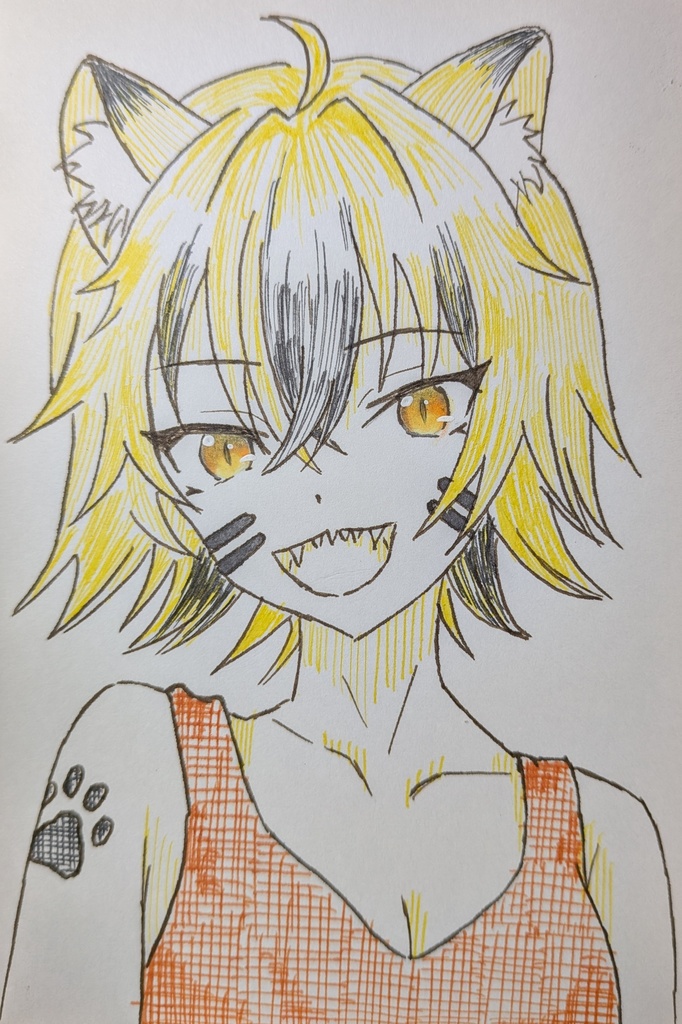 はがきサイズ原画「双子の虎姉妹(姉)」