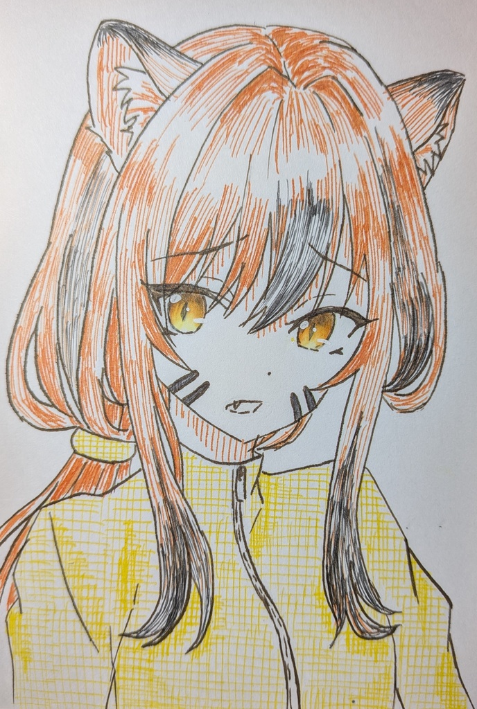 はがきサイズ原画「双子の虎姉妹(妹)」