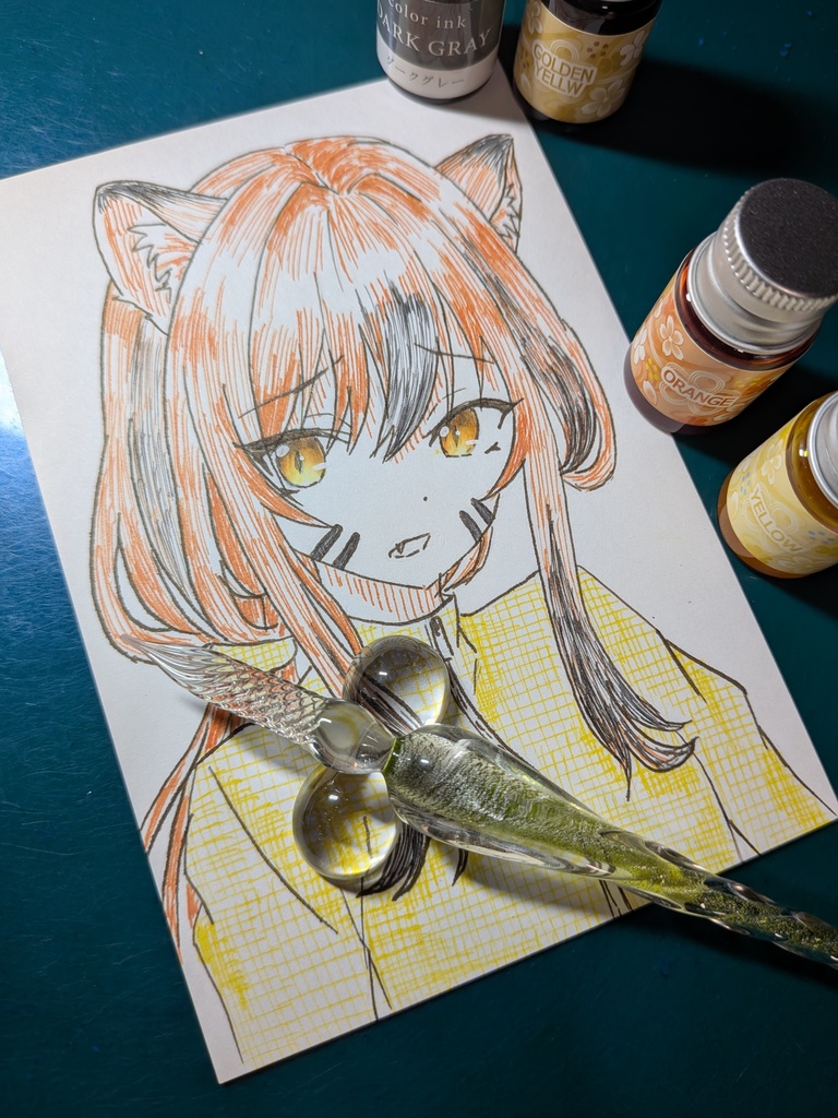はがきサイズ原画「双子の虎姉妹(妹)」