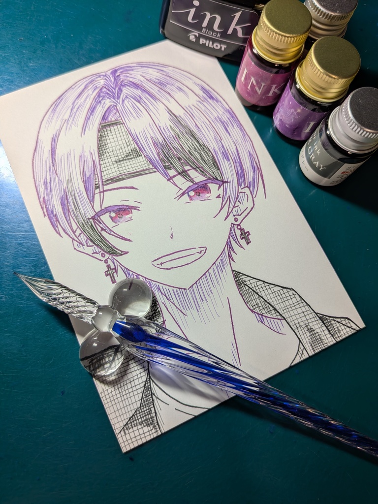 はがきサイズ原画「バンダナの男の子」