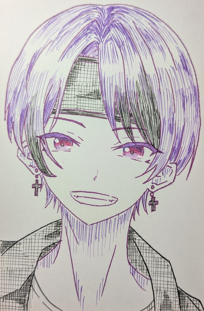 はがきサイズ原画「バンダナの男の子」