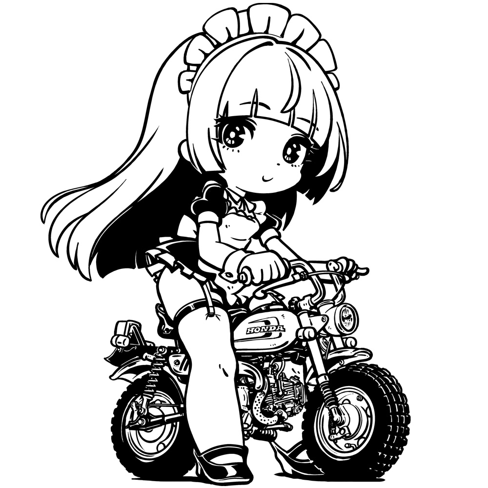 アニメキャラっぽいTシャツ-019(T-B)モノクロ。