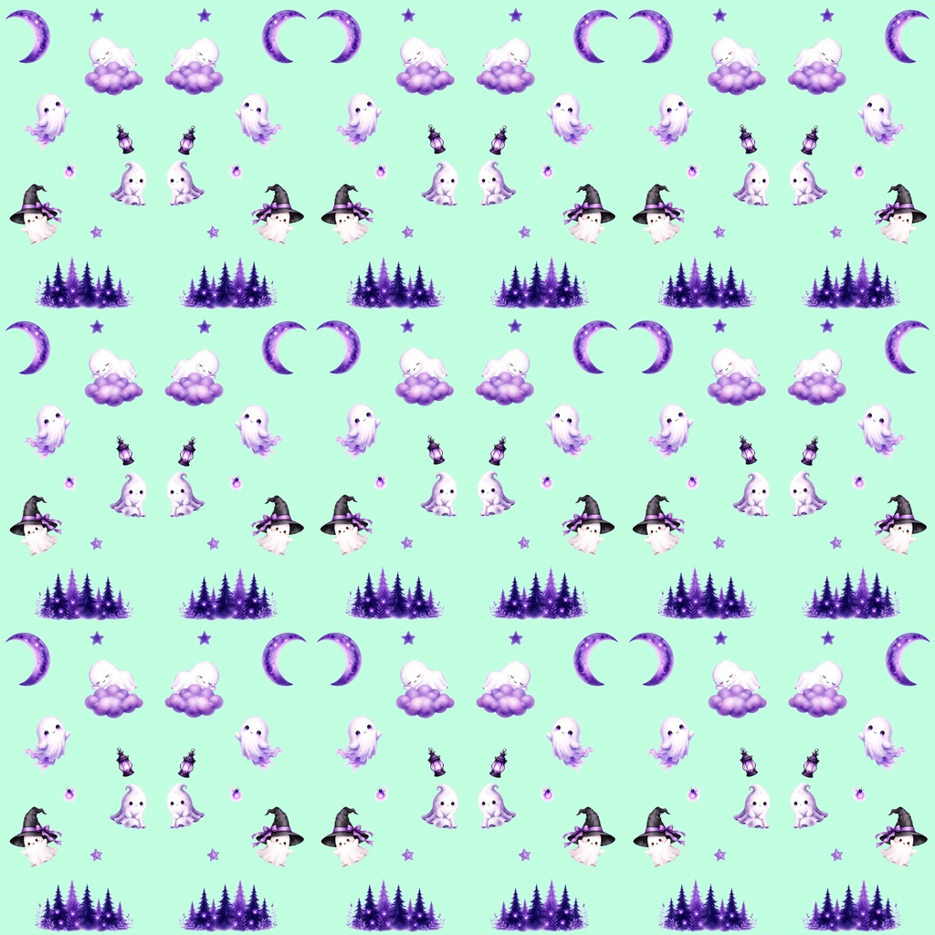 【デジタルペーパー】ハロウィン_かわいいオバケ 10枚セット|商用利用可・高解像度PNG