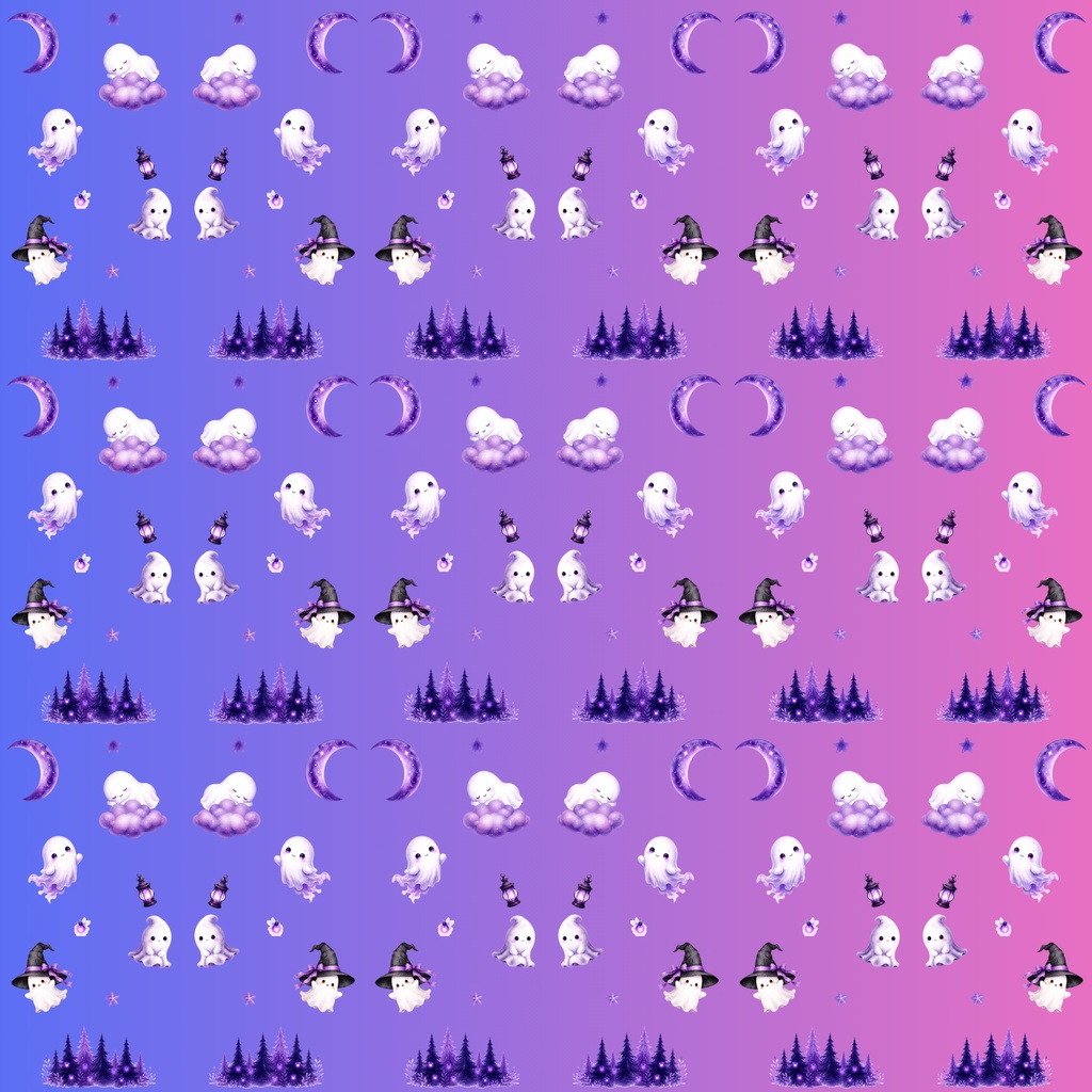 【デジタルペーパー】ハロウィン_かわいいオバケ 10枚セット|商用利用可・高解像度PNG