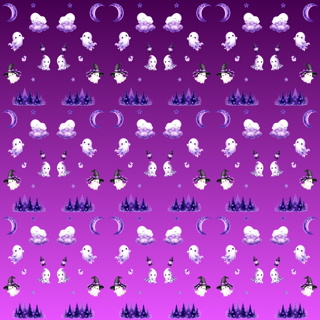 【デジタルペーパー】ハロウィン_かわいいオバケ 10枚セット|商用利用可・高解像度PNG