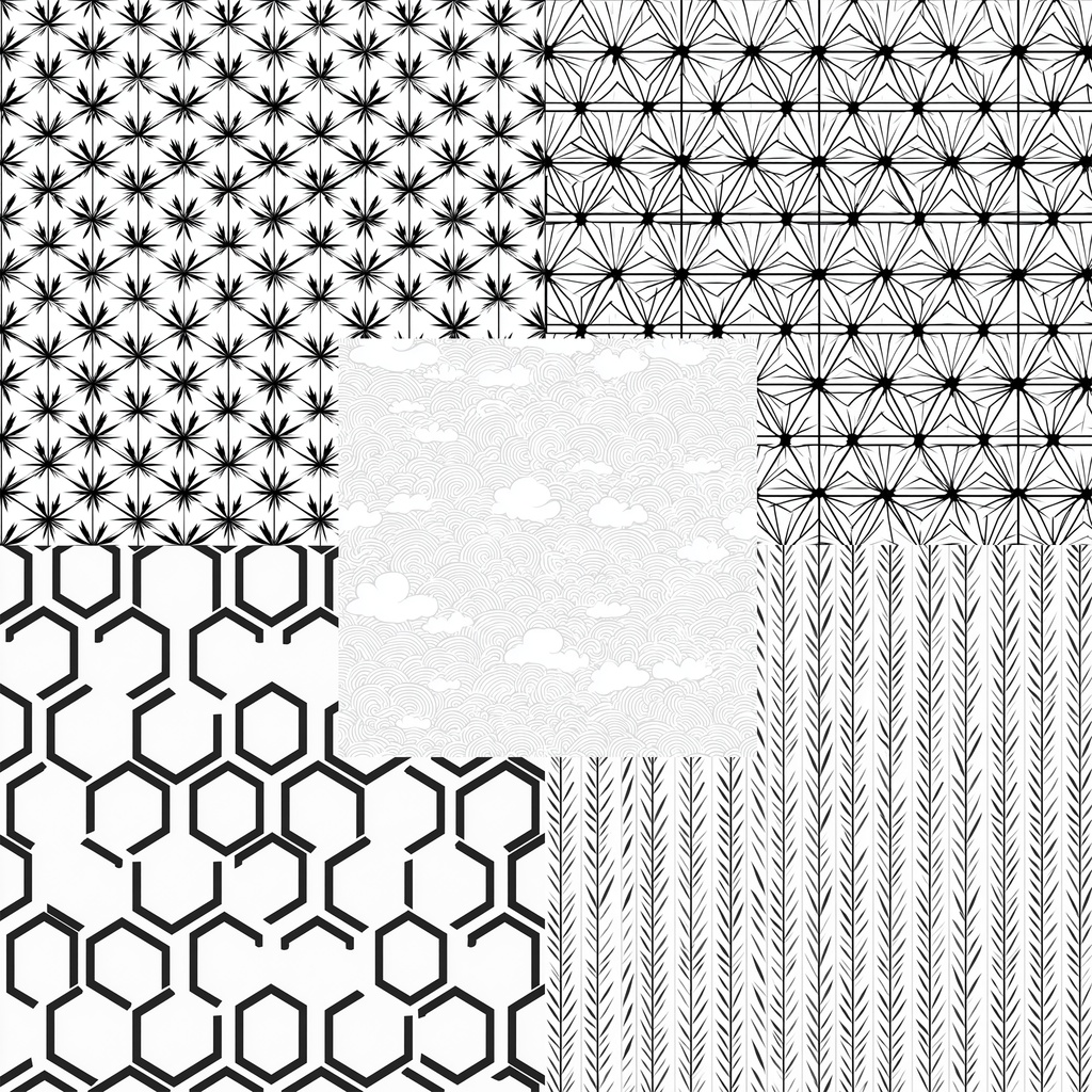 和風モノクロパターン素材集 16枚セット