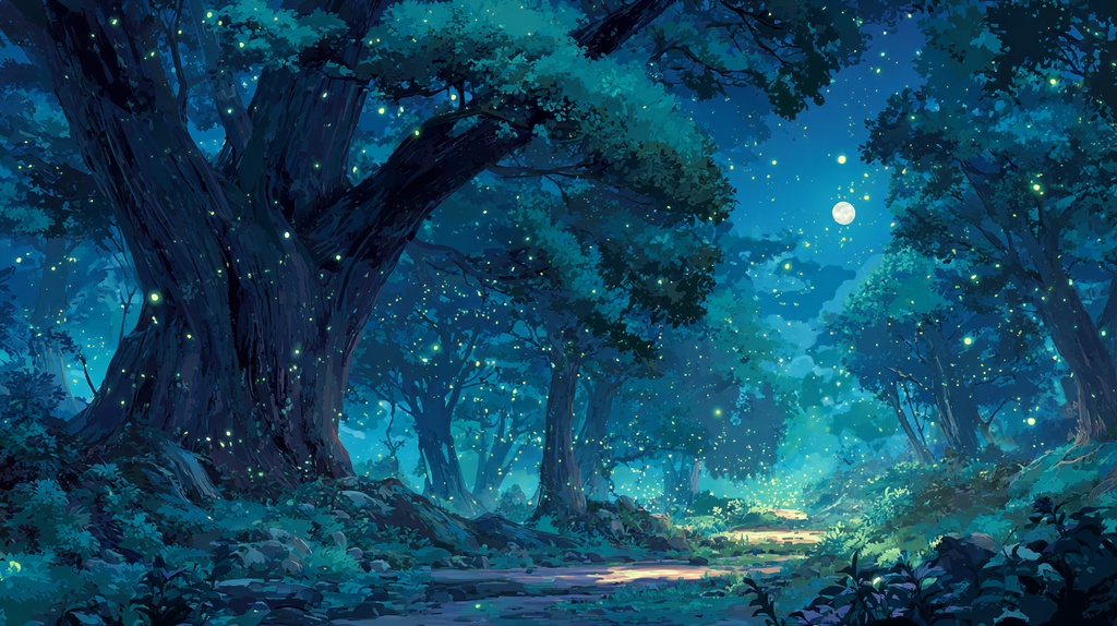 【動く配信背景】魔法の森・夜 / Enchanted Forest Night【VTuber向け・ループMP4】