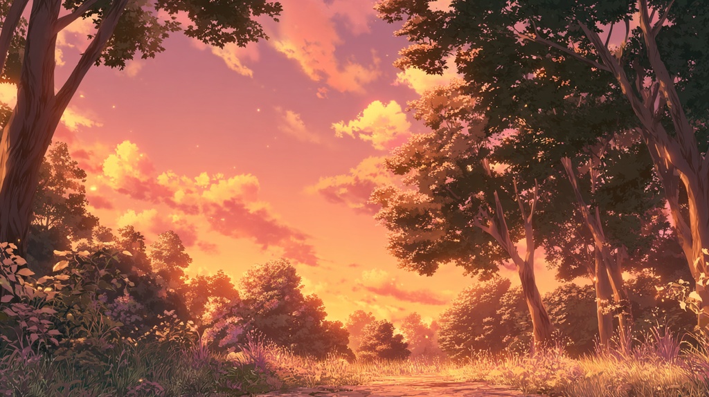 【動く配信背景】夕方の森/ Enchanted Forest Sunset【VTuber向け・ループMP4】