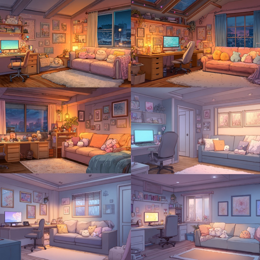 Vtuber配信背景セット|夜のルーム背景 全12種 PNG