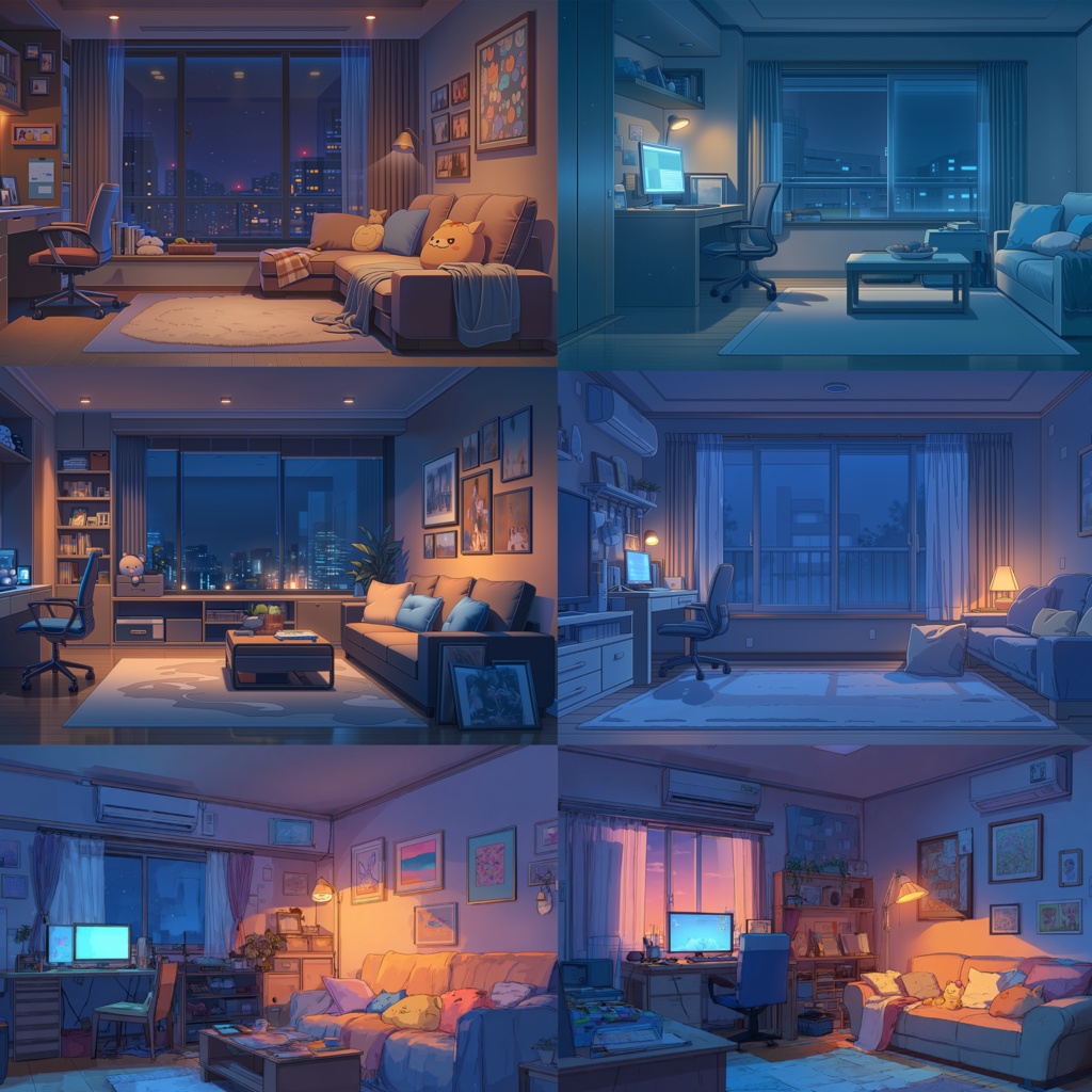 Vtuber配信背景セット|夜のルーム背景 全12種 PNG