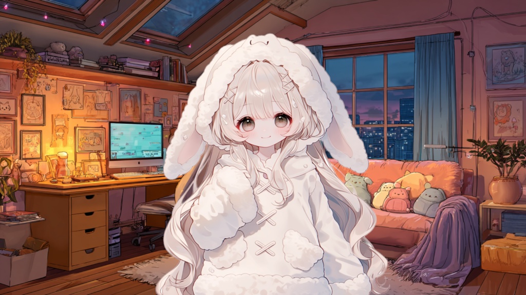 Vtuber配信背景セット|夜のルーム背景 全12種 PNG