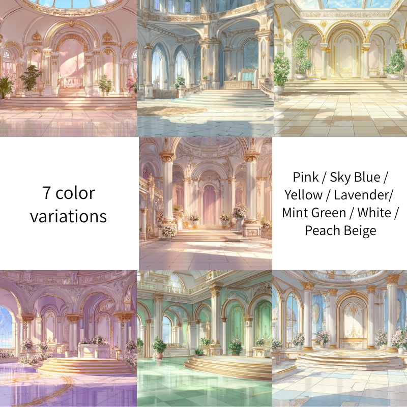姫系・宮殿風 配信背景7色セット【VTuber / 配信 / 待機画面】