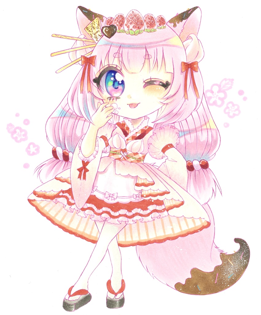 🆕コピック原画色紙/いちごスイーツのお姫様ミニキャラ