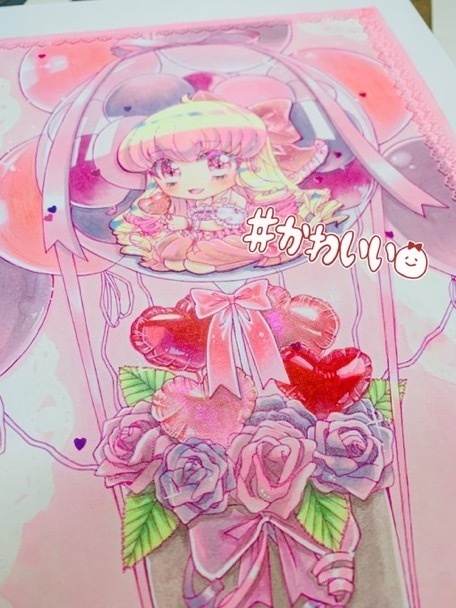 お値下げ/Heart Ballon/B5サイズ原画/額付き