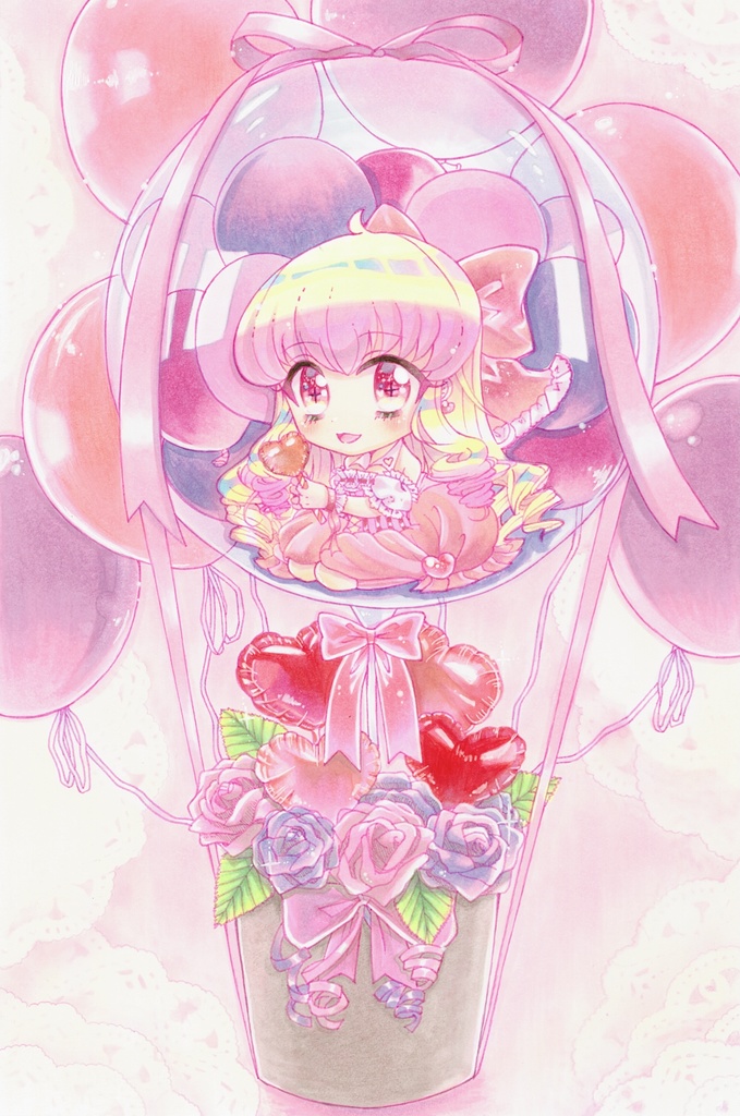 お値下げ/Heart Ballon/B5サイズ原画/額付き