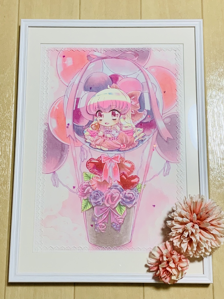 お値下げ/Heart Ballon/B5サイズ原画/額付き