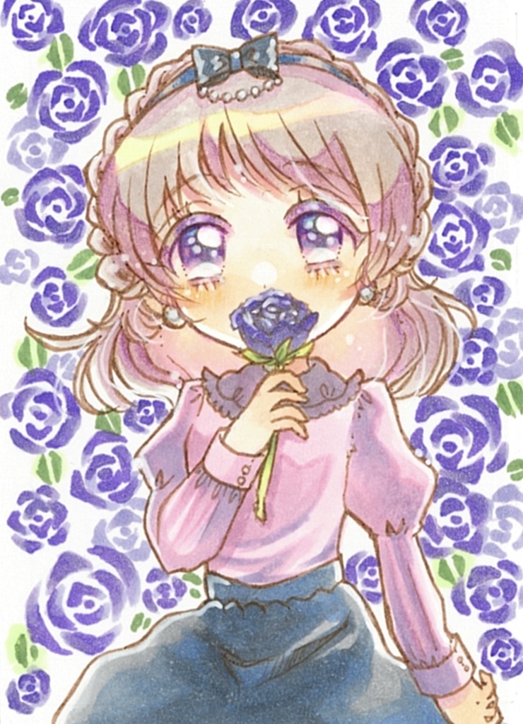 お値下げ/ミニ原画/バラを一輪くださいな(紫のバラ)