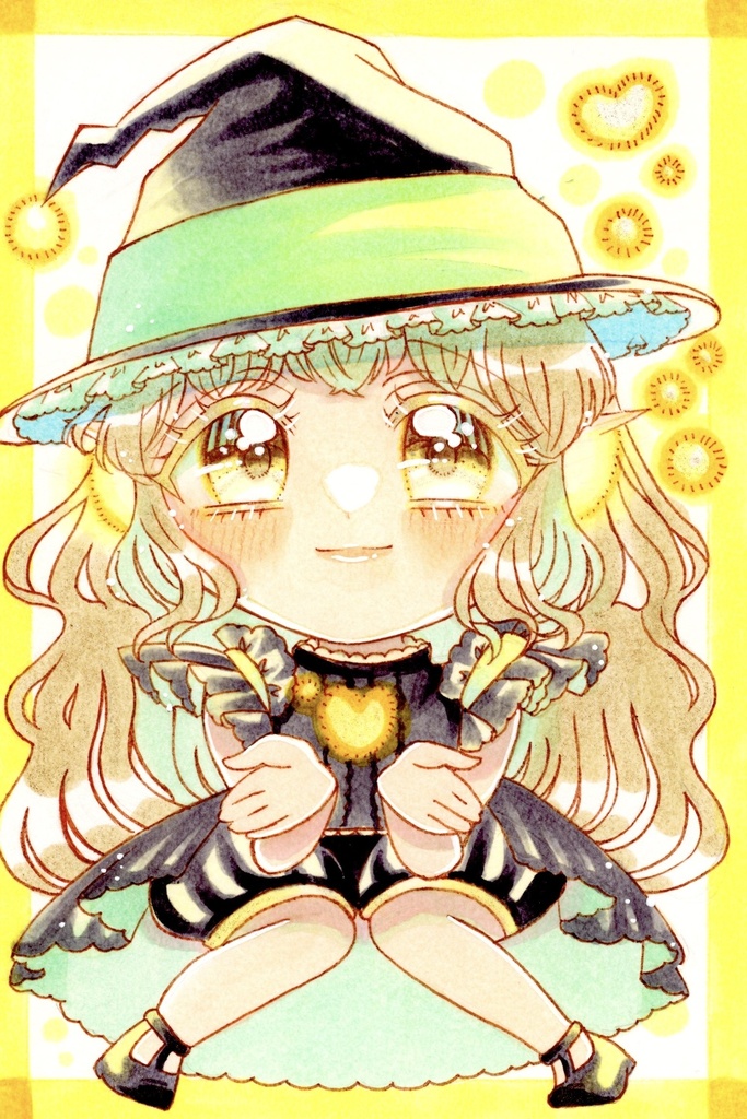ハガキサイズ原画/フレームレスミモザの魔女