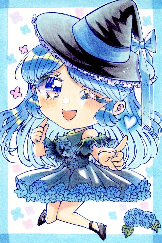 ハガキサイズ原画/紫陽花の魔女