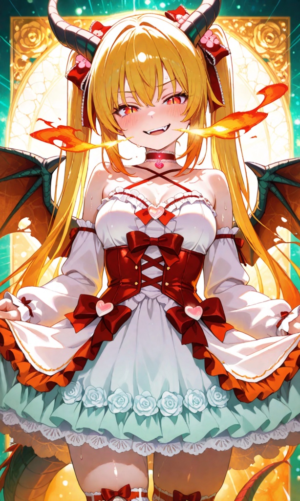 【AIイラスト】金髪ツインテドラゴン娘ちゃん