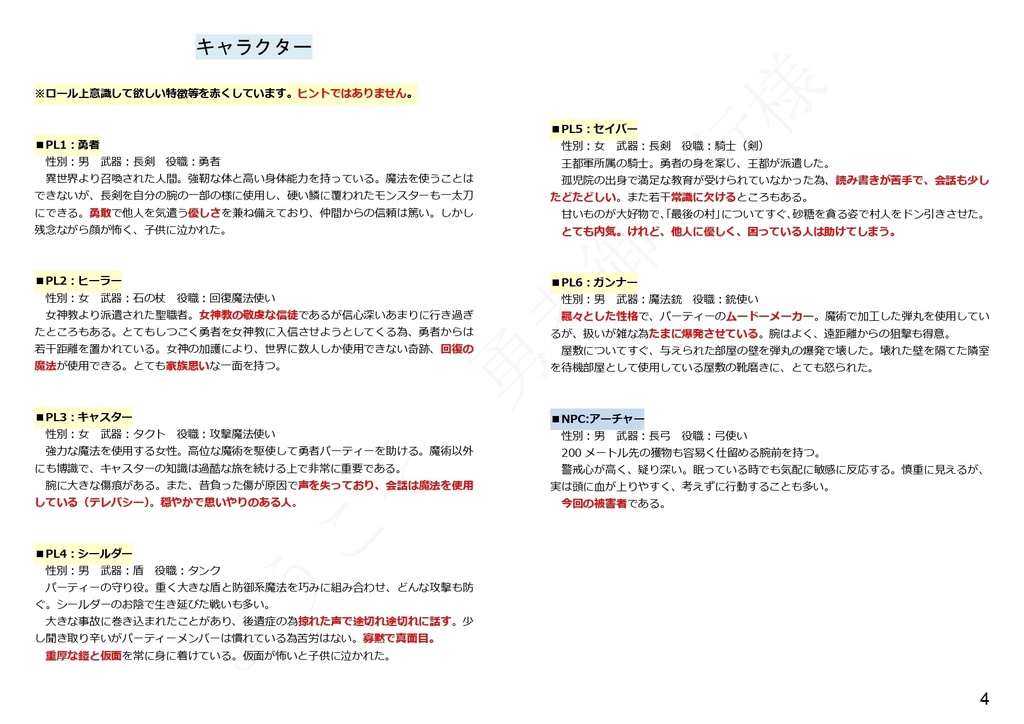 【6人マダミス】ようこそ、勇者御一行様