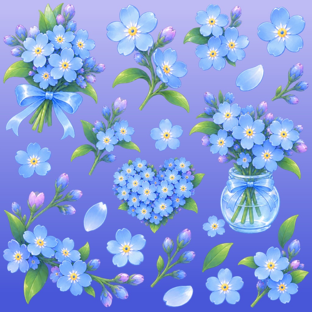 【透過PNG】勿忘草のイラストフレーム・装飾パーツ